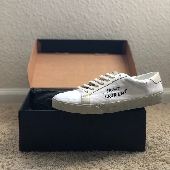 Saint Laurent Unisex Distress Canvas Sneakers - Picture 2 of 7